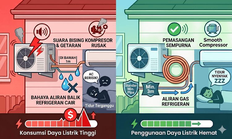 Berapa panjang pipa AC Icon Clean