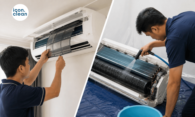 cuci AC biasa vs cuci besar - Icon Clean